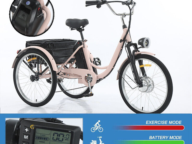 24″ Adult Electric Tricycle, 36V 250W Pedal Assist Leisure Shopping Bike