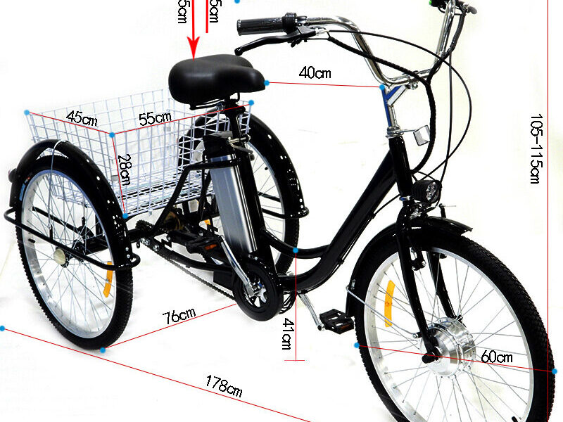 24 Inch 36V 350W Electric Tricycle for Seniors & Adults, Pedal Assist Cargo & Delivery Trike, Manned Stability Comfort Design