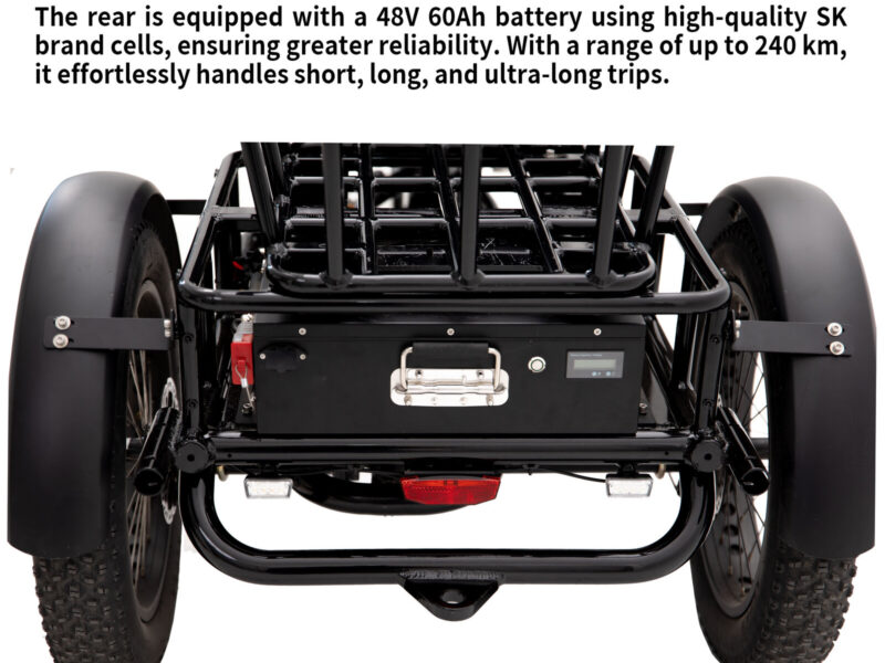 3-Wheel Electric Tricycle with Open Body Design High-Power 1750W Dual Motor 200kg Payload Capacity Long-range Driving Tricycle