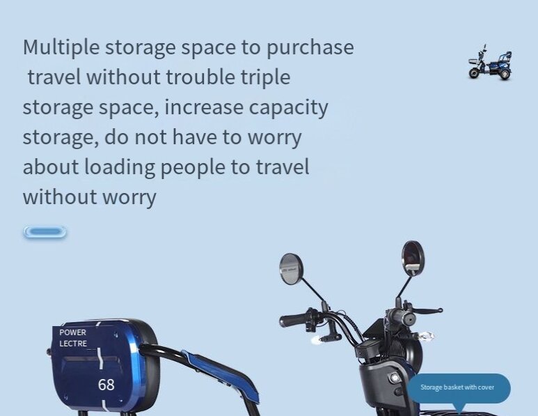 3 Wheeler Electric Bike Motor Electr Adult Tricycle 50km/H Adult Electric Tricycle Mobility Scooter Elderly