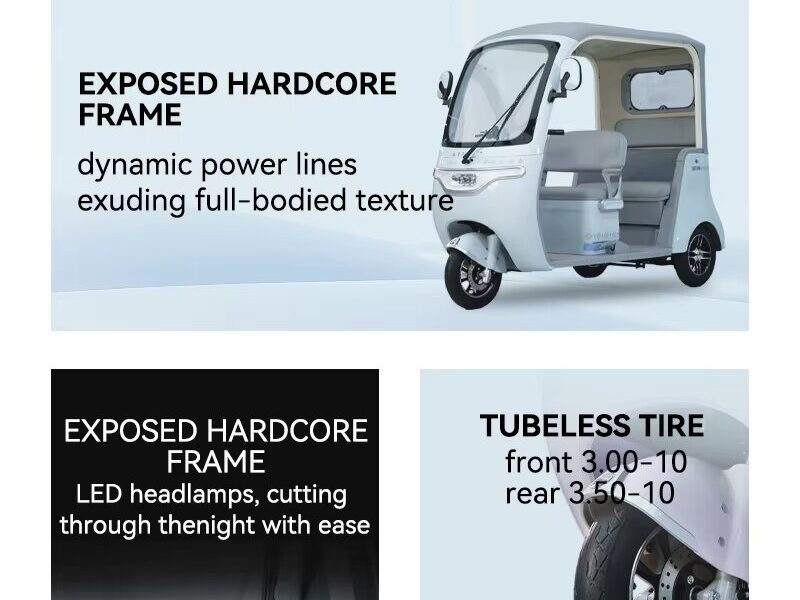 3000W 72V Electric Cargo Tricycle Air Conditioned Cabin Three Wheel Vehicle 400kg Payload