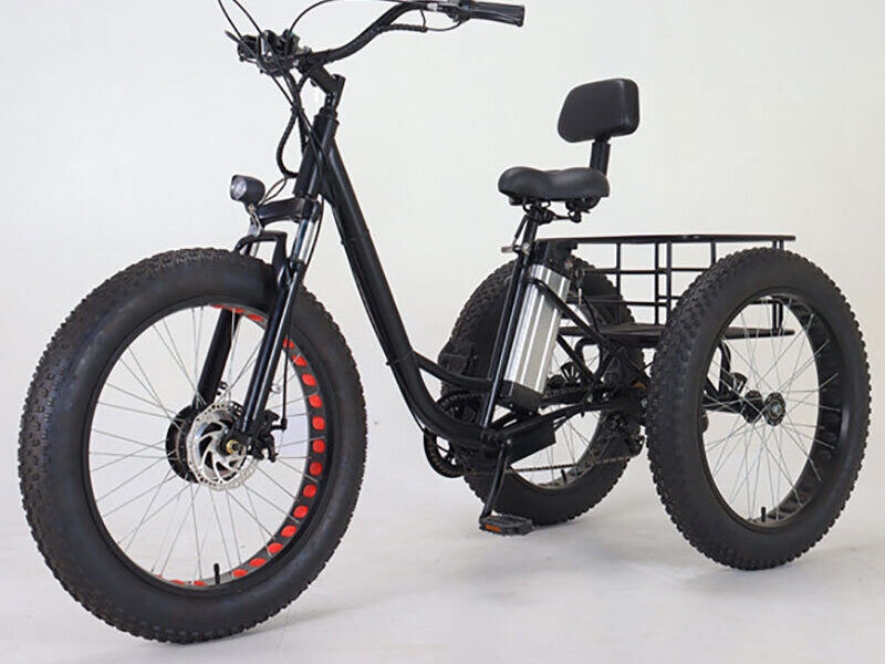 350W Lithium Battery 20*4 Inch Fat Tire 3 Wheel Electric Tricycle With Basket 3 Wheel Electric Cargo Bike