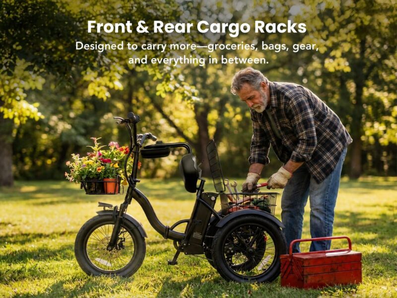 US Stock Folding 3 Wheels Pedal-Assist Elderly Mini Electric Cargo Trike Bike