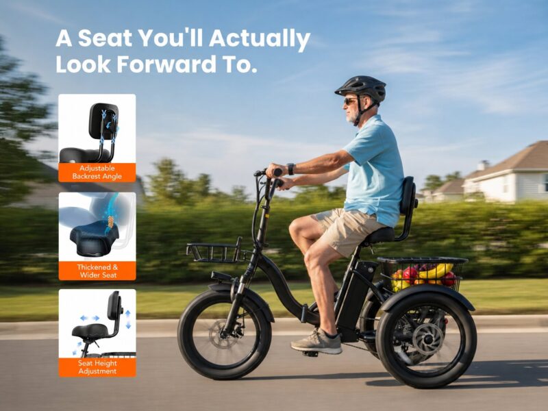 US Stock Folding 3 Wheels Pedal-Assist Elderly Mini Electric Cargo Trike Bike