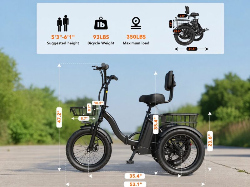 US Stock Folding 3 Wheels Pedal-Assist Elderly Mini Electric Cargo Trike Bike