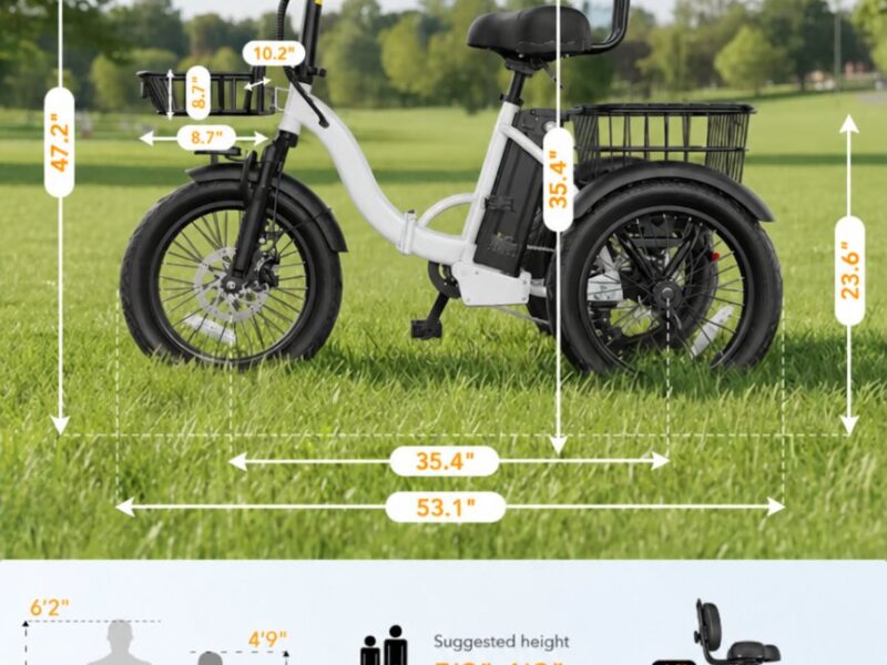 48V 10.4Ah 3 Wheeler Electric Tricycle Cargo Bike for Adult with Storage Basket
