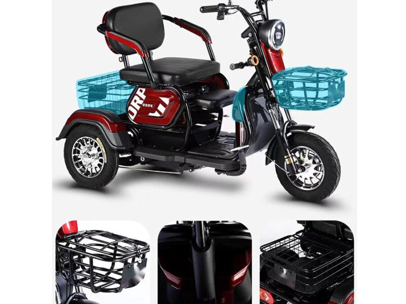 48V Two Seat Electric Tricycle 501-800W Adult Three Wheel Passenger Bike Open Body Front Basket