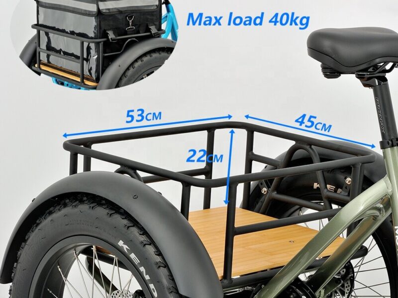 500W 3 Wheel Cargo Electric Bike 20 Inch Electric Tricycle for Adults