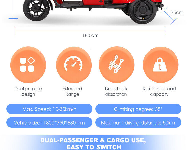 600W-1000W Electric Tricycles Cargo Truck for Adult Electric Trike Electric 3 Wheels Vehicle Open Body