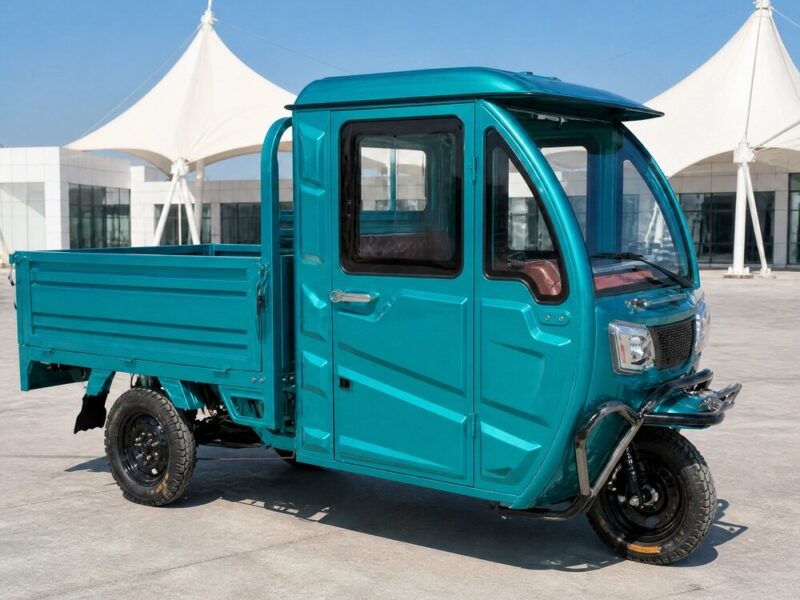 60V Electric Cargo Tricycle 501-800W Closed Cabin Three Wheel Utility Vehicle Rear Load Bed