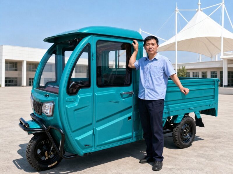 60V Electric Cargo Tricycle 501-800W Closed Cabin Three Wheel Utility Vehicle Rear Load Bed