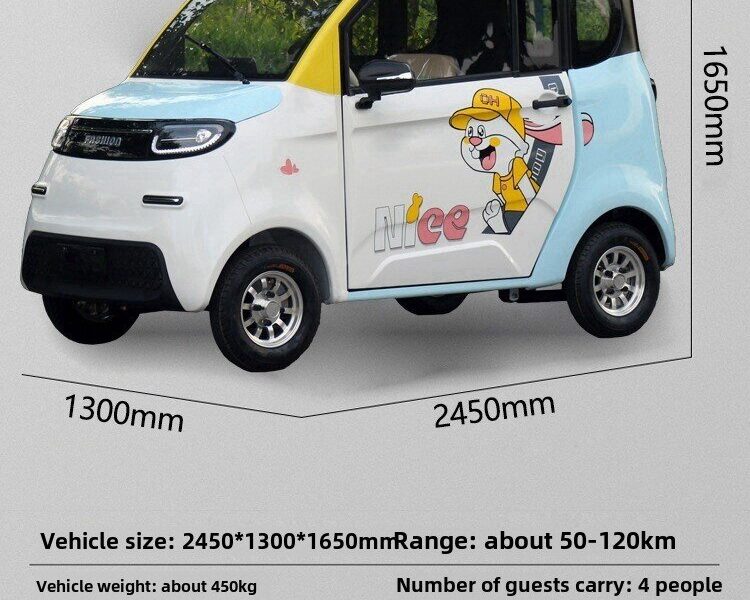 60V Electric Four Wheel Passenger Car Closed Body 4 Seat Transport Vehicle
