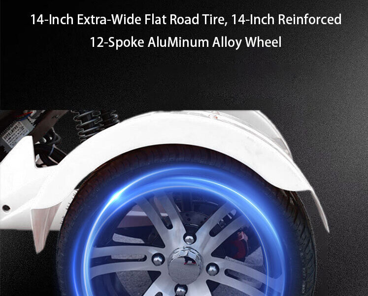 60V Electric Three Wheel Tricycle Over 1000W Open Body Single Passenger Mobility Scooter 50-70Km/h