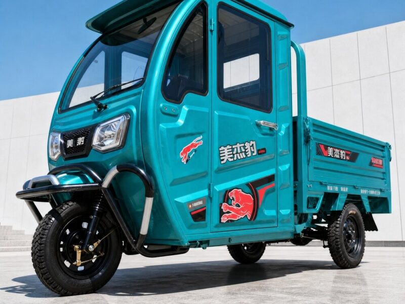 60V Electric Cargo Tricycle 501-800W Closed Cabin Three Wheel Utility Vehicle Rear Load Bed