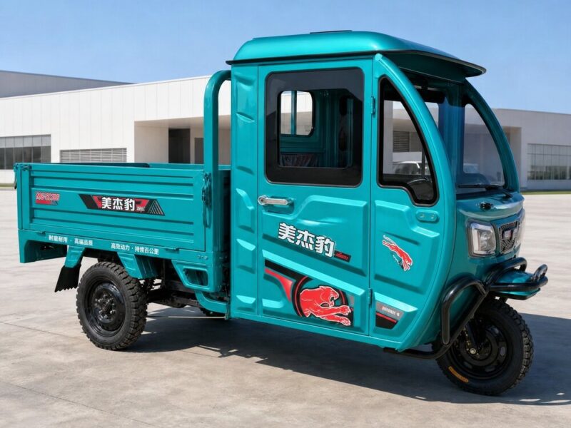 60V Electric Cargo Tricycle 501-800W Closed Cabin Three Wheel Utility Vehicle Rear Load Bed