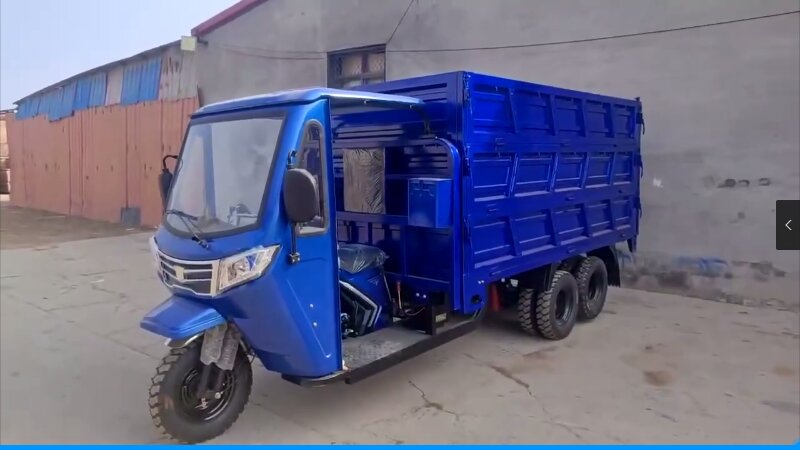 9 Wheel Tricycle High-Sided Gasoline Heavy-Duty 300cc 350cc Petrol Engine with One-piece Molded Cab Motorized Cargo Tricycle