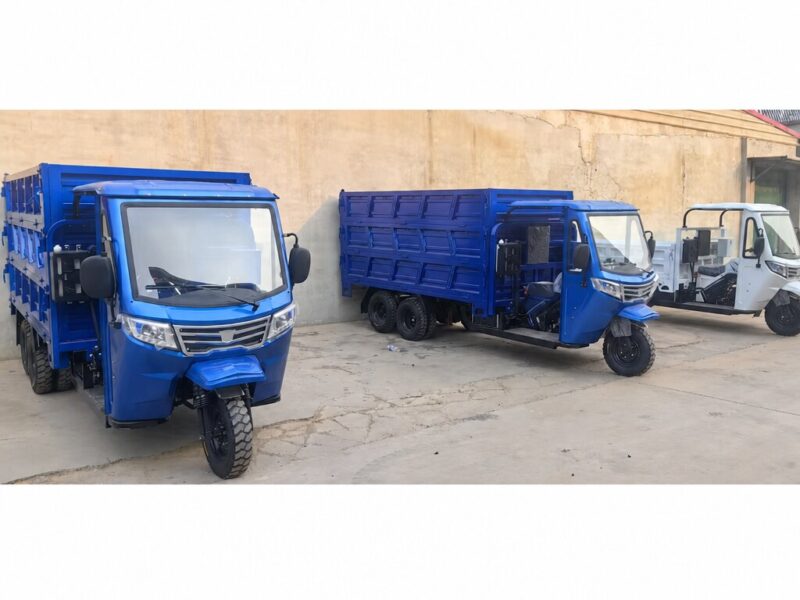 9 Wheel Tricycle High-Sided Gasoline Heavy-Duty 300cc 350cc Petrol Engine with One-piece Molded Cab Motorized Cargo Tricycle