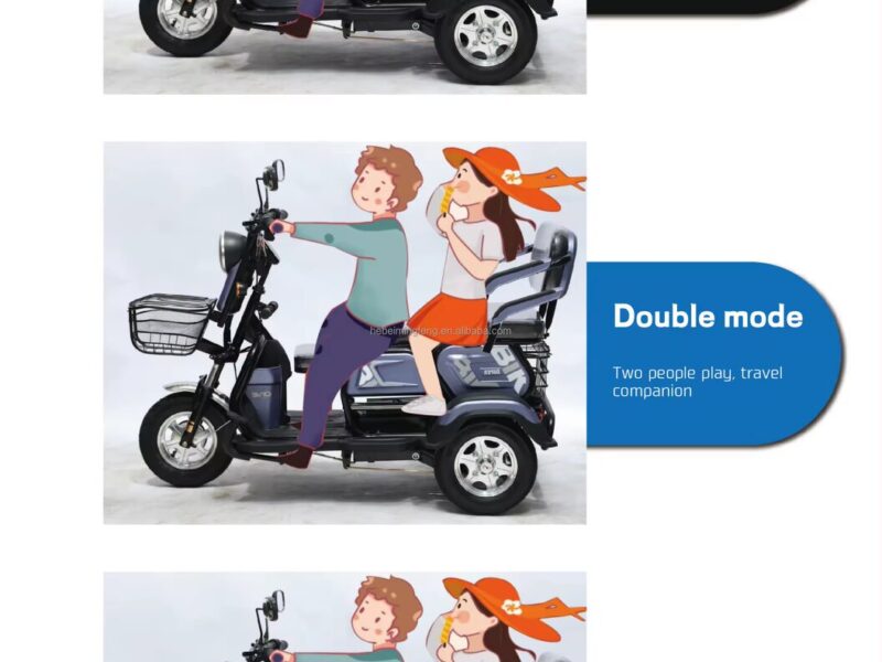 Adjustable Three-Seat Electric Tricycle 600W Rear Hub Motor Lead Acid Battery Steel Frame 3 Wheels