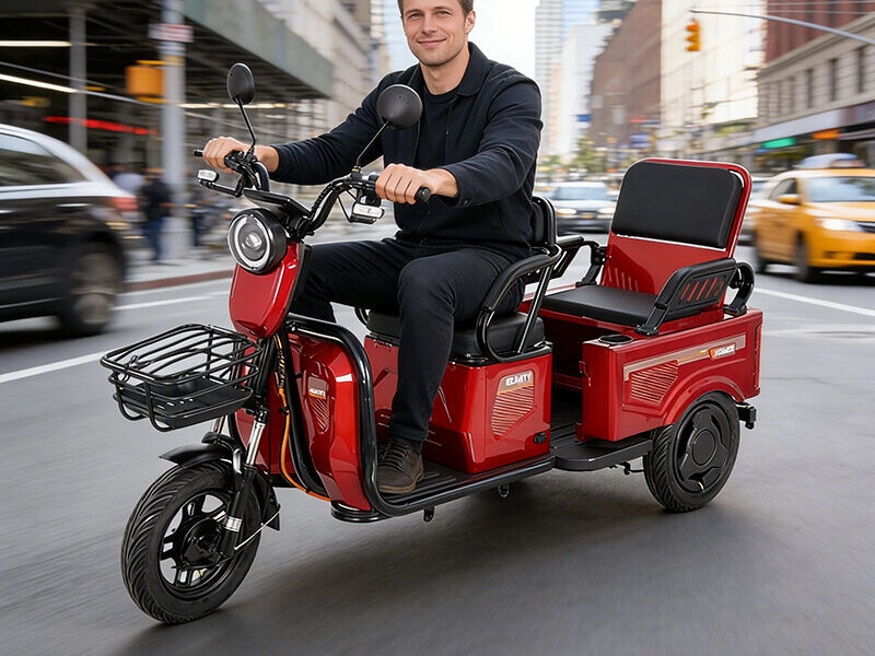 Cargo&Passenger Electric Tricycle – 3-Wheel Electric Scooter with Storage Box &Front Basket for Urban Delivery Family Daily Use
