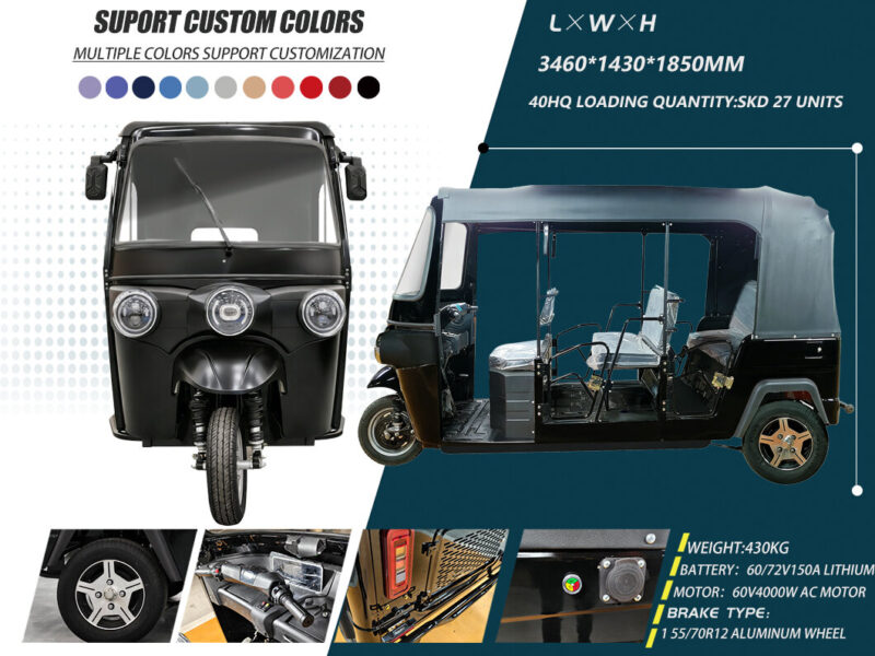 China’s 4000W 5000W Watts Electric Tuk Tuk Electric Tricycle for 7 Passengers