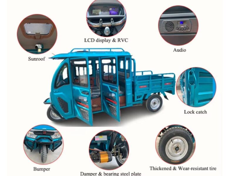 Factory Customized Electric Truck Household Adult Cargo Motorcycle Closed 4 Doors Spacious Electric Tricycles Agricultural Trike