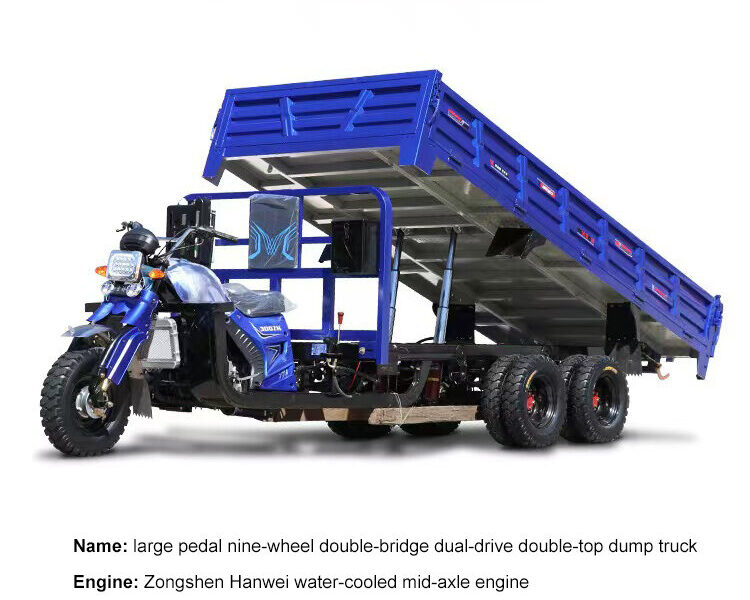 Factory Wholesale 9 Wheels Cargo Dump Tricycle Motorcycle 300CC or 350CC Gasoline Fuel Power Open Body Types for Cargo Use