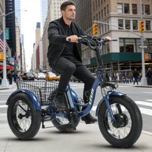 Fat Tire Electric Tricycle for Adults, 24-inch Pedal Assist 3 Wheel Bike, Lithium Powered E-trike for Snow and All-terrain