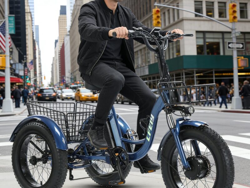 Fat Tire Electric Tricycle for Adults, 24-inch Pedal Assist 3 Wheel Bike, Lithium Powered E-trike for Snow and All-terrain