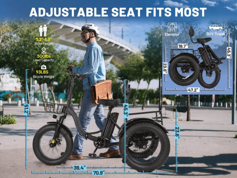 Qlife Triker Plus Folding 3 Wheels Trike Ebike Electric Cargo Bike Tricycle for Adult