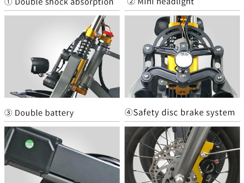 Small Folding Inverted Trike, Adult & Teen Commuter, Dual Battery, Ultra-Light Electric Tricycle for Parent-Child