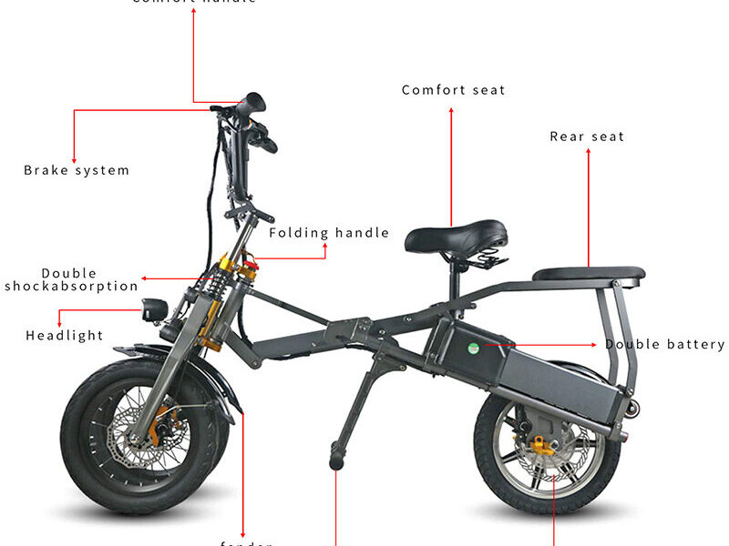 Small Folding Inverted Trike, Adult & Teen Commuter, Dual Battery, Ultra-Light Electric Tricycle for Parent-Child