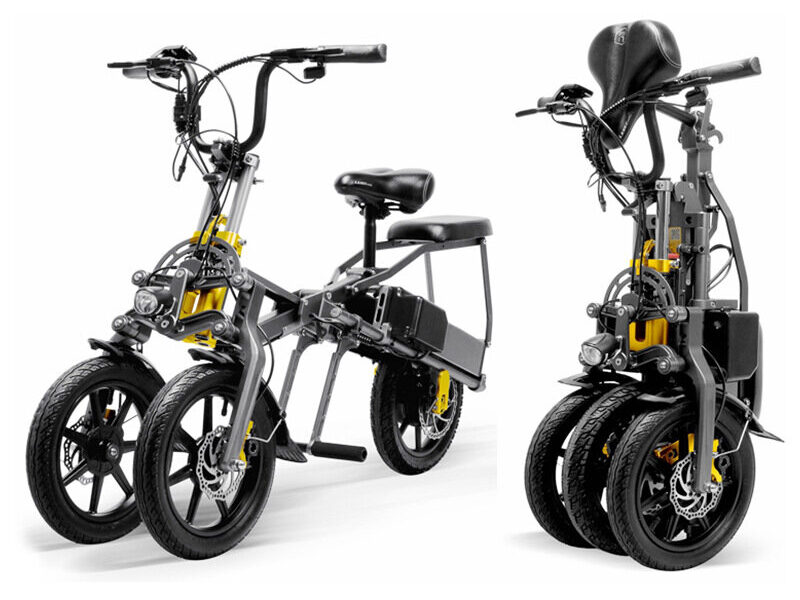 Small Folding Inverted Trike, Adult & Teen Commuter, Dual Battery, Ultra-Light Electric Tricycle for Parent-Child