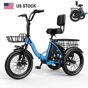 US Stock Folding 3 Wheels Pedal-Assist Elderly Mini Electric Cargo Trike Bike