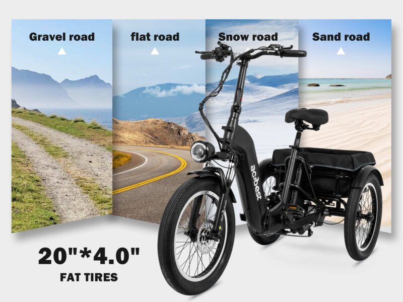 Wholesale Heavy Duty Fat Tire Electric Trike Folding 3 Wheel Electric Bike for Adults with Rear Rack